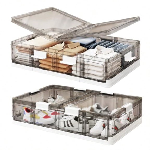 Kitstorack 2 Pack Plastic Under Bed Storage Bins with Lids and 8 Pre-installed WheelsRolling Low Rrofile Under bed Containers Box for Clothes Shoes 37.8 Qt Long Clear Flat Large