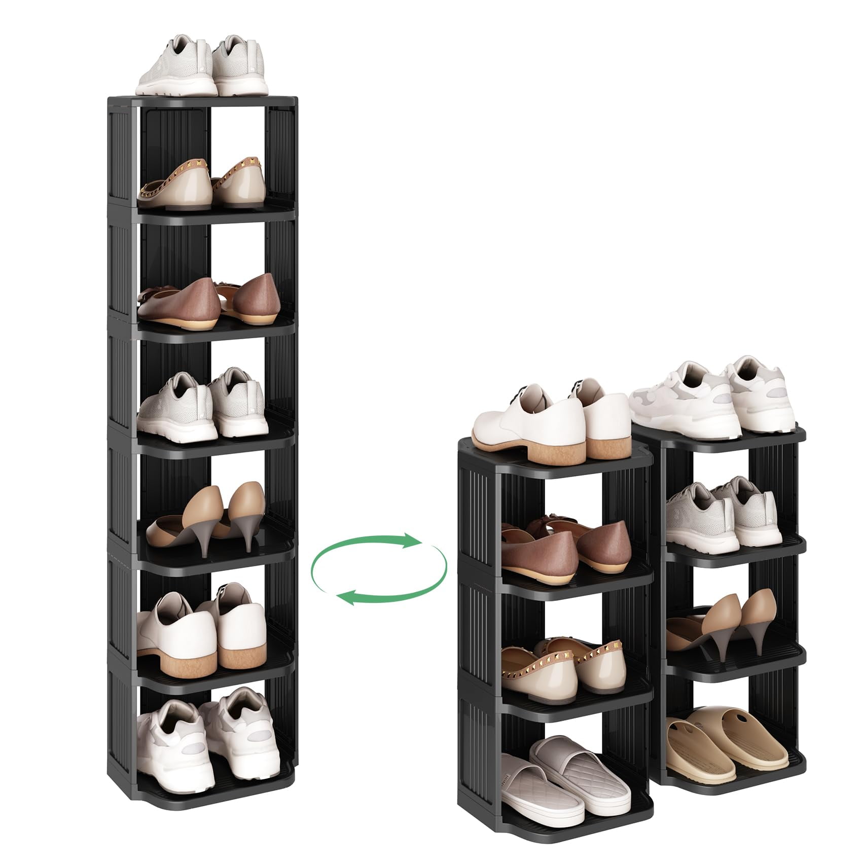 Stackable Compact Shoe Rack Kitstorack Vertical Shoe Rack: 8 Tiers Stackable Shoe Rack for Closet ...