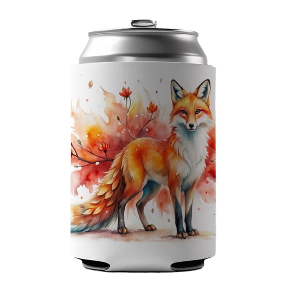Kitsune Fox Asian Japanese Spirit Animal Folklore Watercolor Drink Beer Soda Insulated Sleeve Holder Can Cooler Hugger