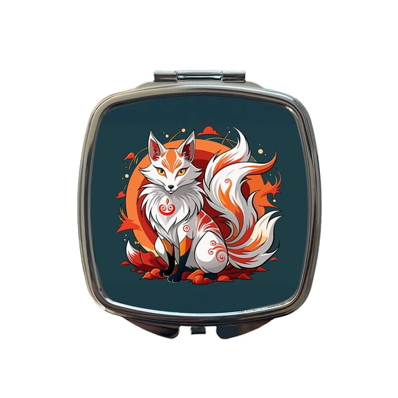 Kitsune Fox Japanese Folklore Travel Makeup Handbag Purse Small Pocket Compact Mirror