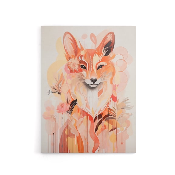 Kitsune Fox Spirit Animal Boho Floral Canvas Wall Art Print 12X16"