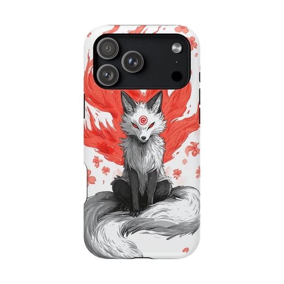 Kitsune Fox Spirit Blazing Flame Mythical Retro iPhone 11 12 13 14 15 16 17 Pro Max Case