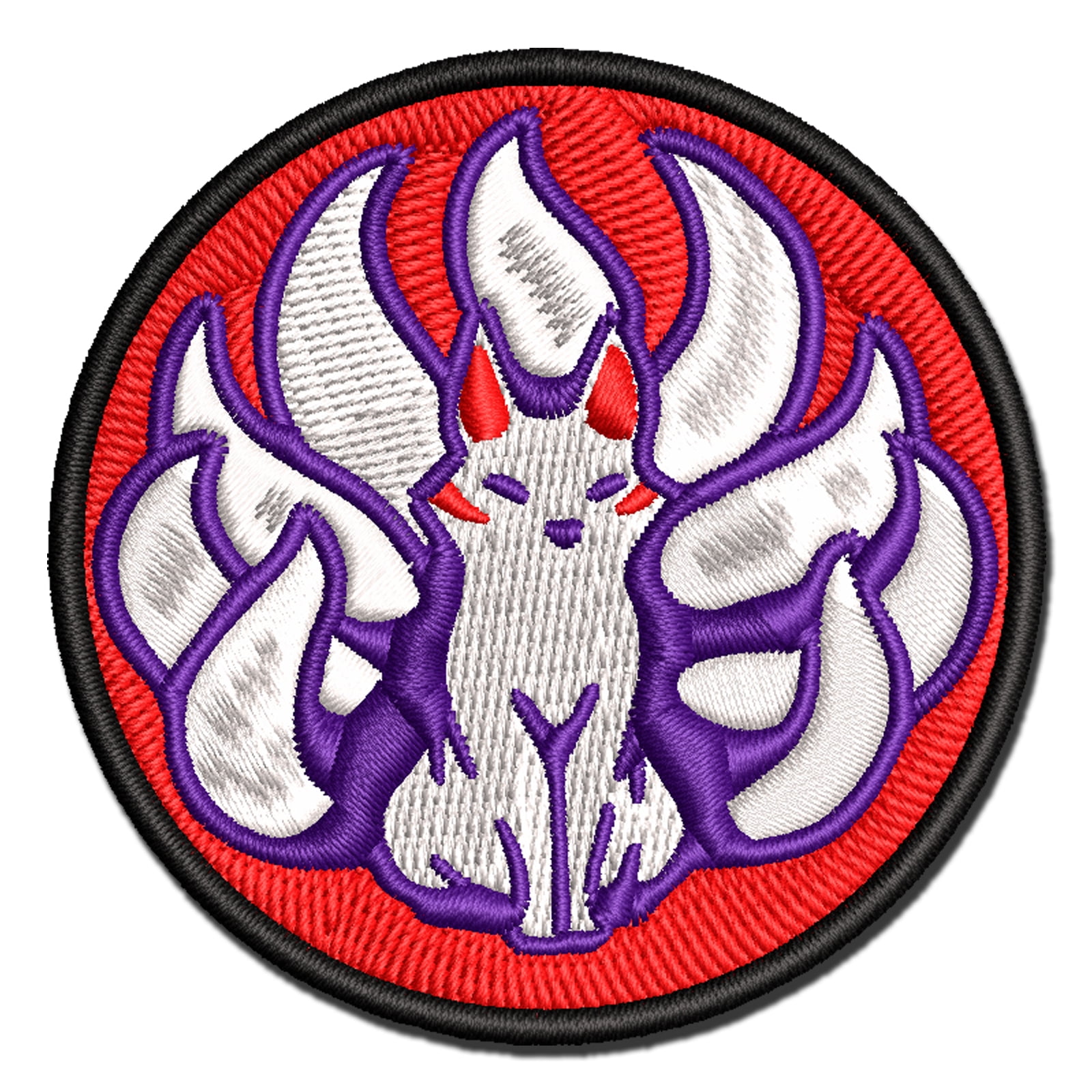 Kitsune Japanese Nine Tailed Fox Applique Multi-Color Embroidered Iron-On Patch - 3.5 Inch Large