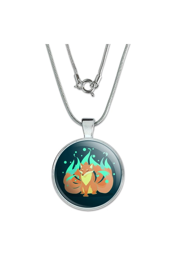 Kitsune Nine-Tailed Fox 1" Pendant with Sterling Silver Plated Chain