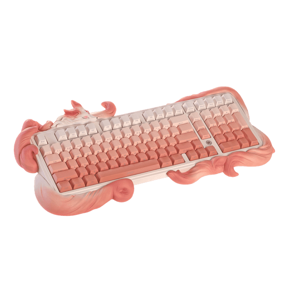 Kitsune Nine-Tailed Fox Custom Mechanical Keyboard, Pink Gradient Ergonomic Design Hot-Swappable Gaming Keyboard, Unique Birthday Gift for Women