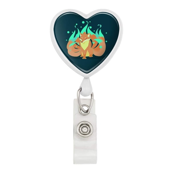 Kitsune Nine-Tailed Fox Heart Lanyard Retractable Reel Badge ID Card Holder