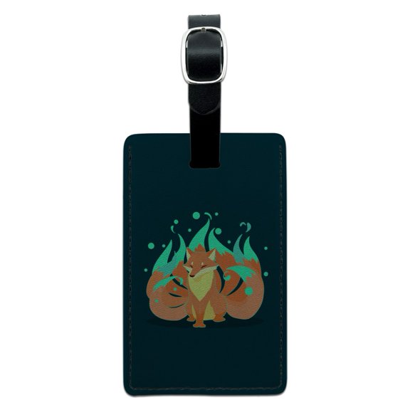 Kitsune Nine-Tailed Fox Rectangle Leather Luggage Card Suitcase Carry-On ID Tag
