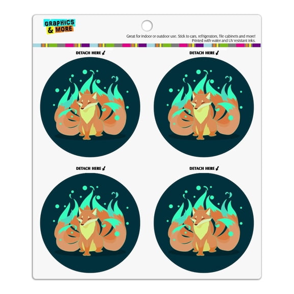 Kitsune Nine-Tailed Fox Refrigerator Fridge Locker Vinyl Circle Magnet Set