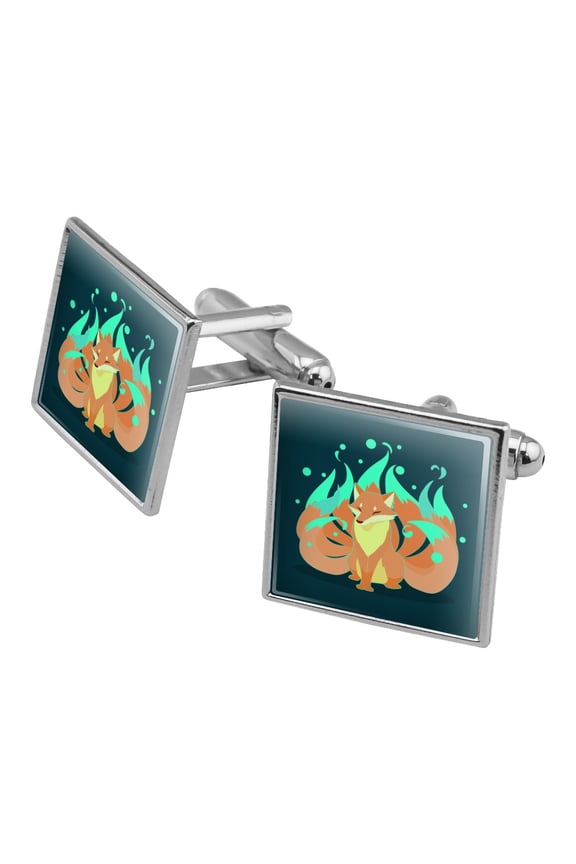Kitsune Nine-Tailed Fox Square Cufflink Set - Silver or Gold