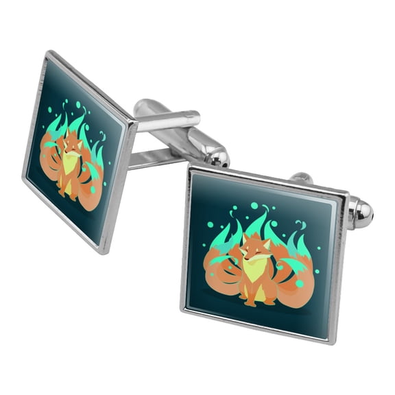 Kitsune Nine-Tailed Fox Square Cufflink Set - Silver or Gold