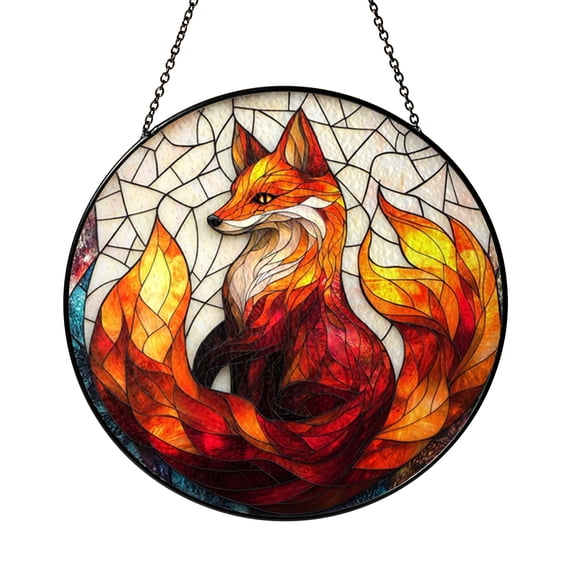 Kitsune Spirit Fox Stained Glass Suncatcher Window Hanging Mystical Fantasy Decor