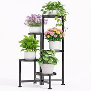 Kitsure 5-Tier Plant Stand for Indoor & Outdoor, Stable Tiered Plant Shelf with Deep Trays, Leveling Feet, Black