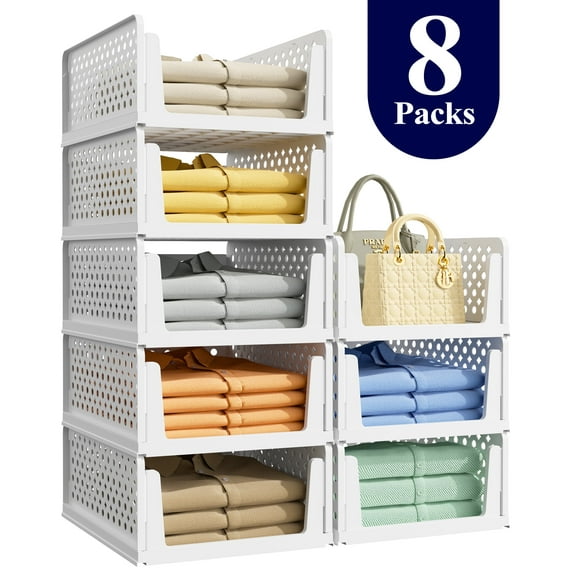 Kitsure Closet Organizers and Storage - Stackable Storage Drawers, Multi-Purpose Closet Organizer Set for Closet Storage, 8-Pack, 16.6" x 13.1" x 6.7" Each