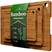 Kitsure 3-Piece Cutting Board Set - Cross-Laminated 3-Layer Bamboo Cutting Boards for Kitchen with Juice Grooves and Built-In Handles, Ideal Kitchen Gadgets for Versatile Prep & Serving