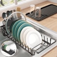 thumbnail image 1 of Kitsure Expandable Dish Drying Rack with Drying Tray, Over Sink Dish Rack for Kitchen Counter, Removable Utensils Holder, Fits 14"-20.9" Sink, Black, 1 of 8