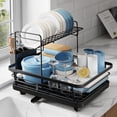 thumbnail image 1 of Kitsure 2-Tier Dish Drying Rack for Kitchen Counter, Stainless Steel Dish Drainer with Cutlery Holder, Sink Organization and Storage Rack for Plates, Bowls and Cups, 12" W x 15" L, Black, 1 of 8
