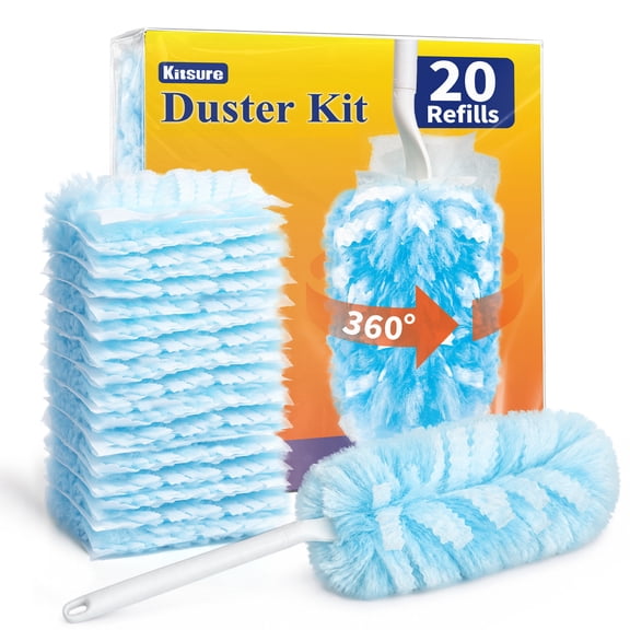 Kitsure Disposable Duster, 20 Refills, 360° Microfiber Dusters for Cleaning, Feather Duster Alternative