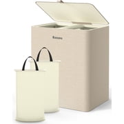 Kitsure 100L Laundry Basket with Lid, 2-Compartment Laundry Hamper with Removable Laundry Bags, White Clothes Hamper for Bathroom, Bedroom & Laundry Room