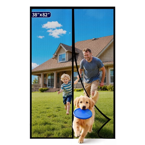 Kitsure Magnetic Screen Door - 38.0 x 82.0 in Retractable Screen Door Mesh for Front Door or Sliding Door, Pet & Kid Friendly, Hands-Free Closure Keeps Bugs Out & Lets Breeze in, Black