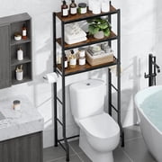 Kitsure 3-Tier Over the Toilet Storage Rack with Paper Holder and Hooks, 25 x 11.8 x 61 in, Brown