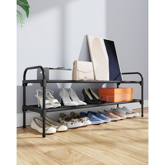 Kitsure 2-Tier Shoe Rack, Black, 15 Pairs of Shoes, Stackable & Detachable Design