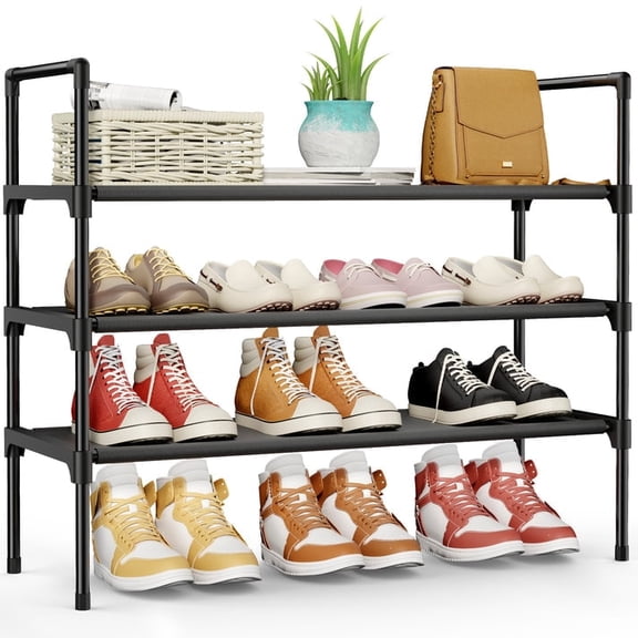 Kitsure Shoe Rack - 3-Tier Shoe Organizer, Shoe Rack for Closet, Entryway, Bedroom, Easy- Assembly Storage Shelf with Side Handles, 27.6" Wide - 3 Tiers, Black