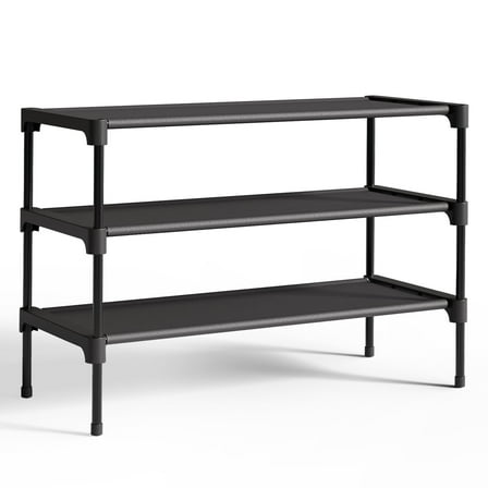 Kitsure 3-Tier Shoe Rack, Shoe Organizer for Closet, Entryway, Garage or Hallway, 11.5" x 27.2" x 18.3", Black