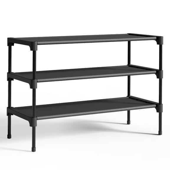Kitsure 3-Tier Shoe Rack, Shoe Organizer for Closet, Entryway, Garage or Hallway, 11.5" x 27.2" x 18.3", Black
