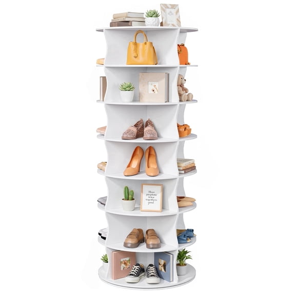 Kitsure Shoe Rack - 7-Tier Freestanding Rotating Shoe Rack, Lazy Susan Base Display Organizer for Bag & Footware, Easy-to-Assemble Shoe Rack for Entryway, Closet, Bedroom, White