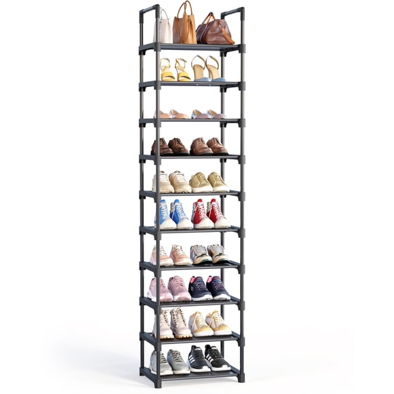 Kitsure Tall Shoe Rack - 10-Tier Shoe Organizer with Removable Shelves, Space-Saving Shoe Rack for Closet, Entrance, Bedroom, 16.9" x 11.5" x 68.0", Black