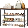 thumbnail image 1 of Kitsure 3-Tier Metal Shoe Rack with Wooden Top, Sturdy Shoe Organizer for Entryway, Bedroom, Closet, 29.0" x 11.4" x 18.4", Rustic Brown, 1 of 8