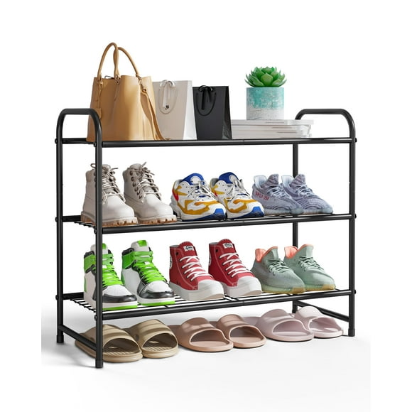 Kitsure 3-Tier Metal Shoe Rack, Stackable for Closet, Entryway, Living Room, Garage, Holds Up to 16 Pairs, Black