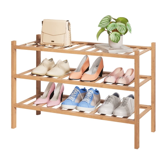 Kitsure 3-Tier Bamboo Shoe Rack, Sturdy and Space-Saving, 26.6 x 11 x 16.5 inches, Natural