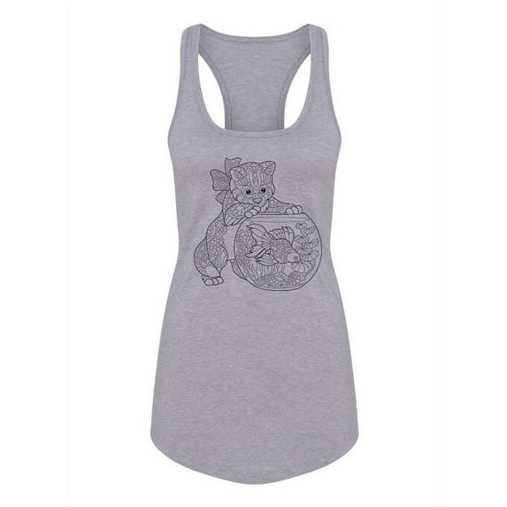 Kitten And Fish In Patterns Racerback Tank Women -Image by Shutterstock, Female Small