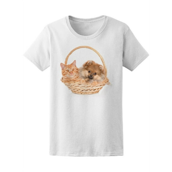 Kitten And Puppy Inside Basket Tee Women's -Image by Shutterstock