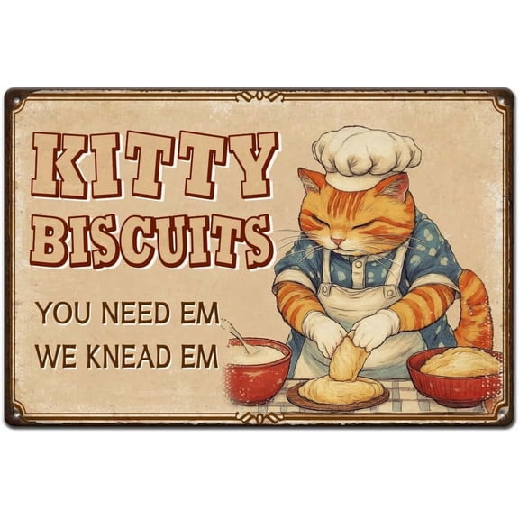 Kitten Biscuit Tin Signs Retro Metal Sign Decor Fun Cat Signs Funny Metal Sign