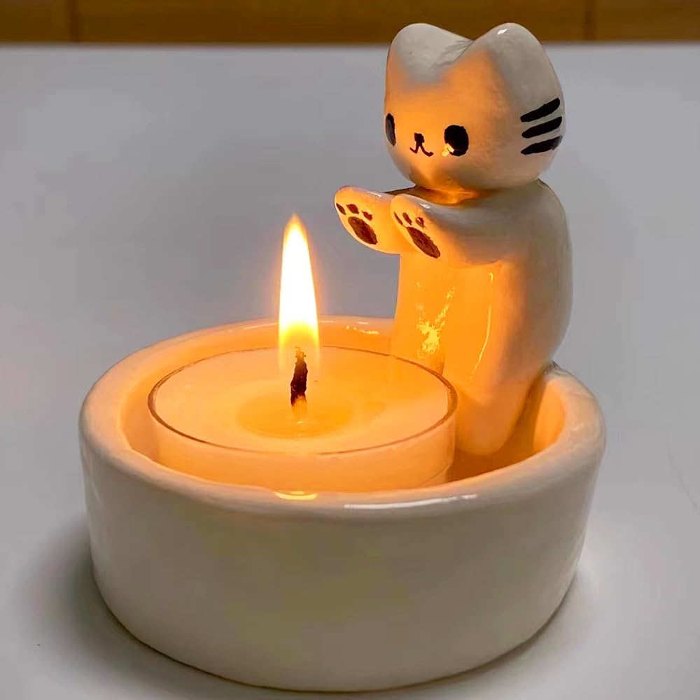 Kitten Candle Holder Warming Paws Cat Resin Candle Holder Cute Cartoon
