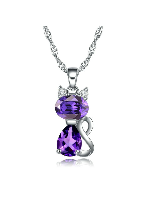 Kitten Cat Pendant Necklace for Girls or Women Purple Cubic Zirconia Ginger Lyne Collection