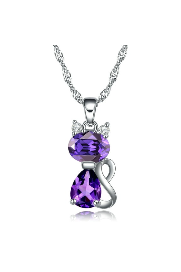 Kitten Cat Pendant Necklace for Women Purple Cubic Zirconia Ginger Lyne Collection
