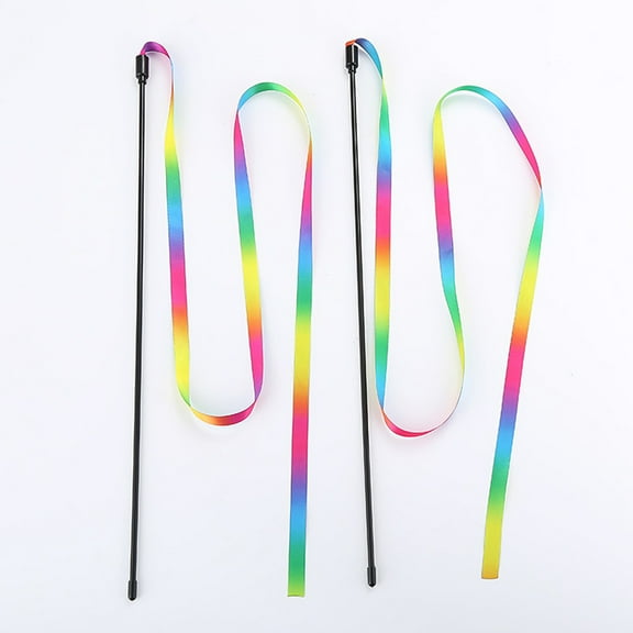 Kitten Cat Pet Toy Chaser Stick, Plastic Material, Rainbow Streamers 160cm, Interactive Play Fun, Suitable for Dogs & Cats, Durable Pet Accessory (1 Piece)