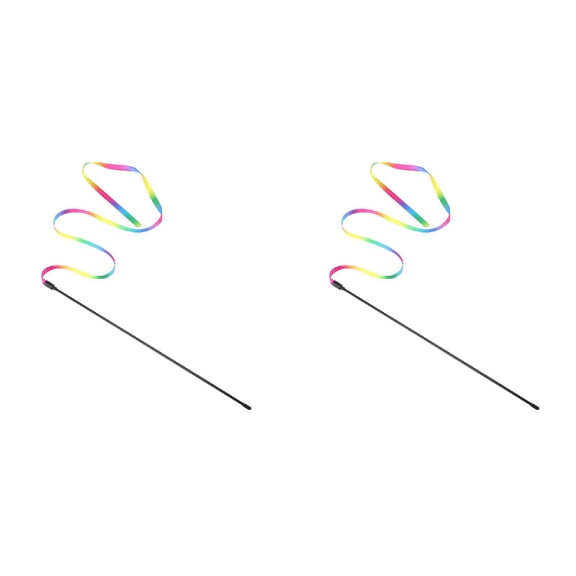 Kitten Cat Pet Toy Chaser Stick Rainbow Streamers Interactive Play Fun Toys
