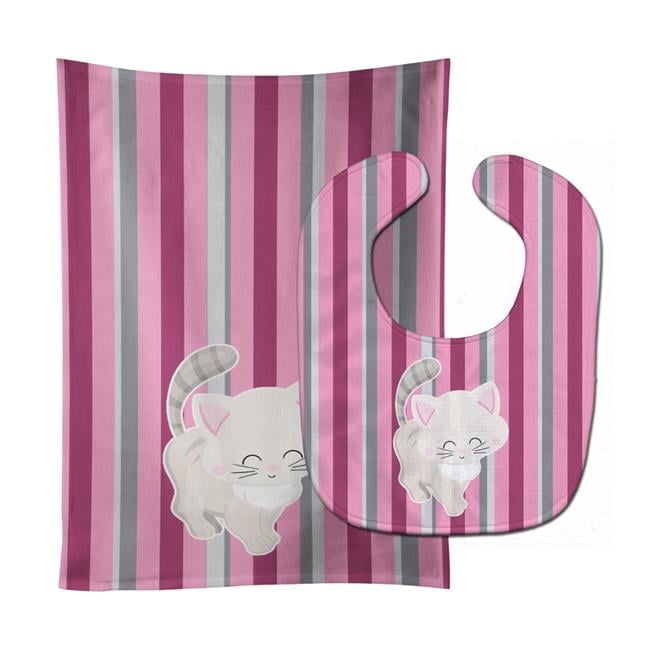 Kitten Cat Pink & Gray Baby Bib & Burp Cloth