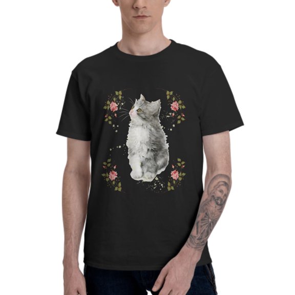 Kitten Cat T-Shirt for Men Cotton 100% Summer Tops Women Fashion Casual Short Sleeves Round Collar Short-Sleeve Couple Top Tees