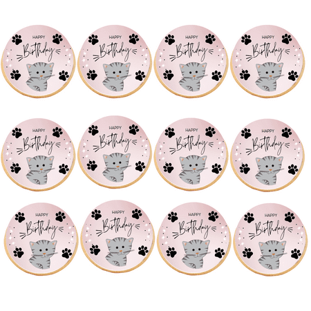 Kitten Cats and Paw 12 - 2 inch Cupcake & Cookie Edible Frosting Photos - Pink
