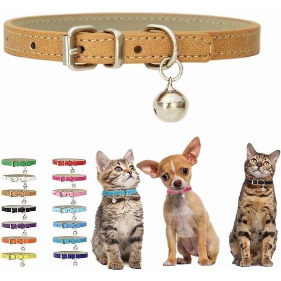 Kitten Collar with Bell, Soft Pu Leather Small Dog Collars Adjustable Buckle for XXS XS Extra Small Medium Tiny Female Male Boys Girls Pets Puppy Cats Teacup Yorkie