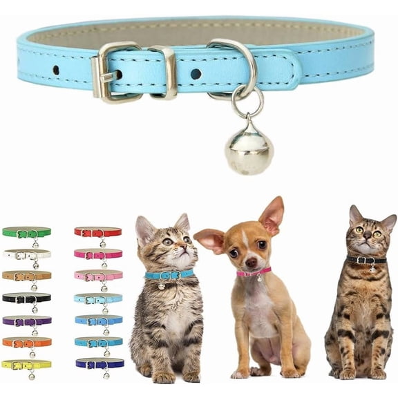 Kitten Collar with Bell, Soft Pu Leather Small Dog Collars Adjustable Buckle for XXS XS Extra Small Medium Tiny Female Male Boys Girls Pets Puppy Cats Teacup Yorkie