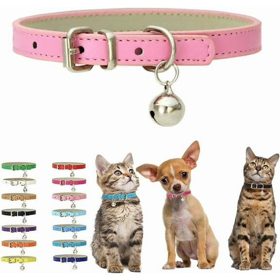 Kitten Collar with Bell, Soft Pu Leather Small Dog Collars Adjustable Buckle for XXS XS Extra Small Medium Tiny Female Male Boys Girls Pets Puppy Cats Teacup Yorkie
