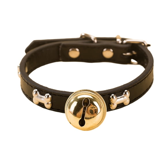 Kitten Collar with Bell, Soft Pu Leather Small Dog Collars Adjustable Buckle for Small Medium Tiny Female Male Black