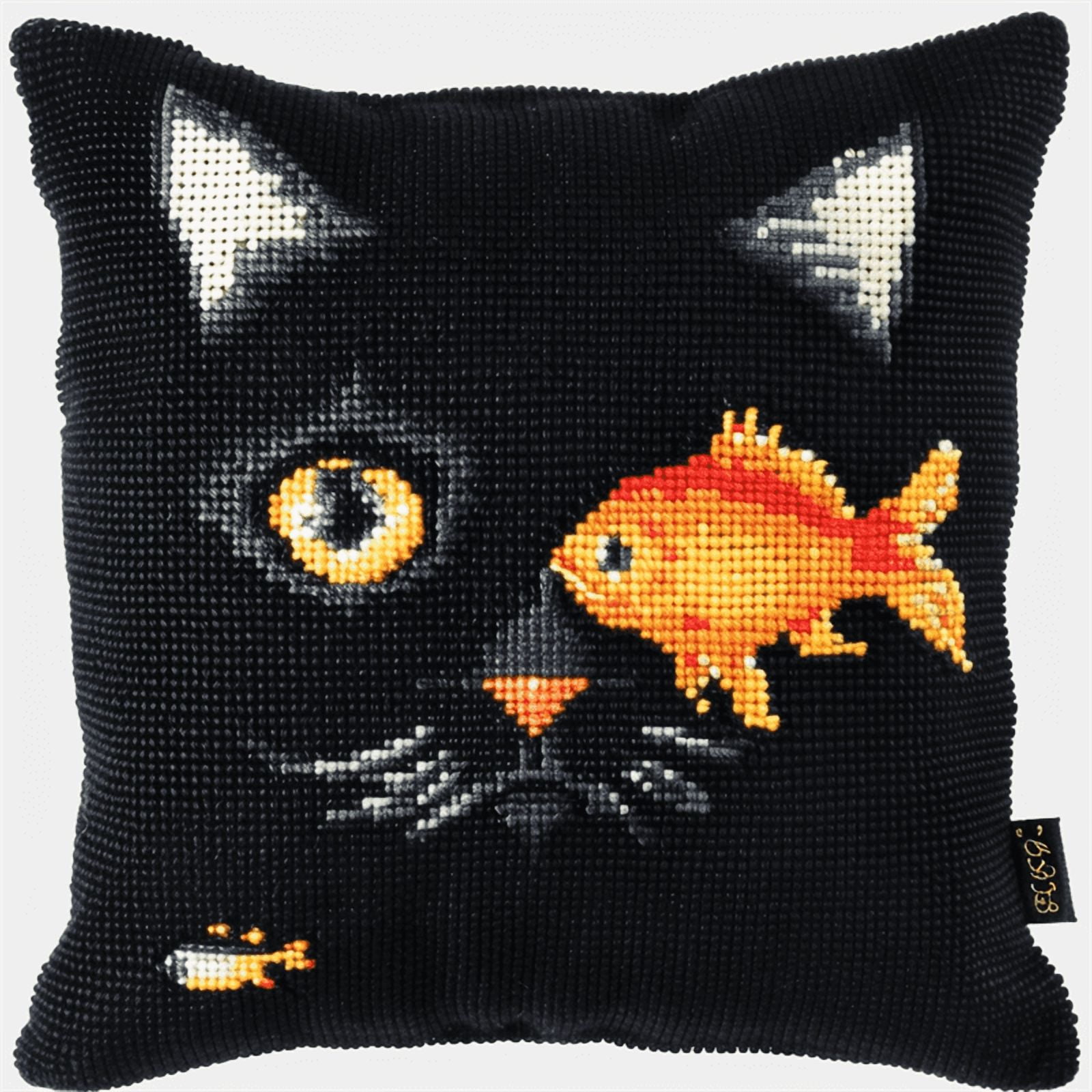 Kitten Cross Stitch Pillow Kit DIY , 45X45cm , Needlepoint Craft Set Handmade Craft for Sofa Home Decor (11 Count)