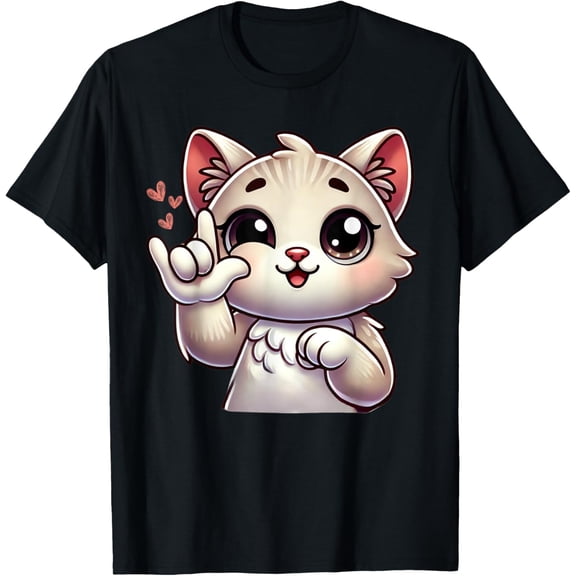 Kitten Cute Cat Making Love You Language Asl T-Shirt